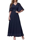 DRESSTELLS Damen Cocktailkleider Lang A-Linie Kurze Ärmel Abendkleid...