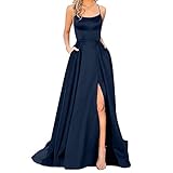 Abendkleid Damen Elegant Spaghettiträgern Partykleid Mit Schlitz Neckholder...
