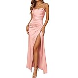 Damen Spaghettiträger Satin Brautjungfernkleider Hochzeit Lange Elegant...