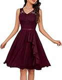 Meetjen Kleid Damen Elegant Abschlusskleid Kurz V-Ausschnitt Spitzen...