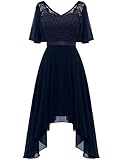 Berylove Damen Spitze Abendkleid Elegant V-Ausschnitt Asymmetrisch Saum Swing...
