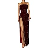 Abendkleid Damen Lang Pailletten Ballkleider One Shoulder Glitzer Abschlusskleid...