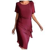 Damen Stufen Chiffonkleid Faltenkleid Patchwork Sommerkleider Chiffon Rundhals...