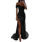 Off Shoulder Abendkleid Lang, Glitzer Kleid, Damen Abendkleider Elegant für...