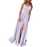 Abendkleider Lang Damen Chiffon Ballkleid Hochzeitskleider Schlicht Spitzen...