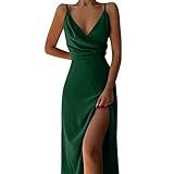 Partykleid Damen Spaghettiträger Etuikleid mit tiefem V Ausschnitt Einfarbiges...