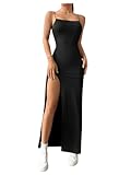 GORGLITTER Damen Sommerkleid Schwarz S Sexy Maxikleid Mit Schlitz...