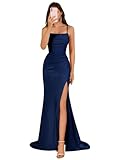 Damen Spaghettiträger Satin Brautjungfernkleider Lange Elegant Ballkleider...