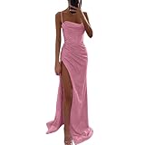 Generic Damen Abendkleid Lang, Glitzer A-Linie Paillettenkleid mit Schlitz für...