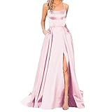 Damen Satin Spaghettiträgern Brautjungfernkleid Rückenfreie Ballkleider mit...