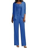 JIIL 3 Teilig Hosenanzug Damen - Spitze Mutter der Braut Kleid Set Hochzeit Gast...