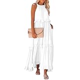 langes Sommerkleid Damen leinenkleid Kleider für mollige Frauen Einfarbig...