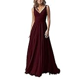 yhfshop Damen Abendkleid Lange,Kleid aus Chiffon mit doppelter Schulter und...