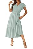 Awemeal Kleid Damen Sommer Elegant V-Ausschnitt Kurzarm Lang Sommerkleid Boho...