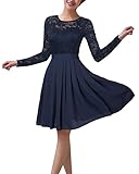 ZANZEA Damen Spitze Langarm Abendkleid Hohe Taille A-Line Kurz Cocktail...