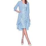 Abendkleid Damen Elegant Einfarbige Spitze Partykleid Zweiteiliges Set Elegante...