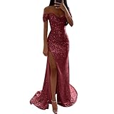 Off Shoulder Abendkleid Damen Lang,Glitzer Kleid Damen,Damen Abendkleider...