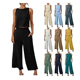 KDEIHT Musselin Hosenanzug Damen Sommer Zweiteiler Tank Top und Hose 2 Teiler...