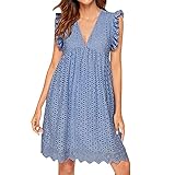 Sommerkleid Damen Knielang- Spitzen Kleid Damen mit Hose Drunter, Strandkleid...
