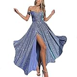 Lange Kleider Damen Glitzer Brautjungfernkleider Partykleid Mit Schlitz Lange...